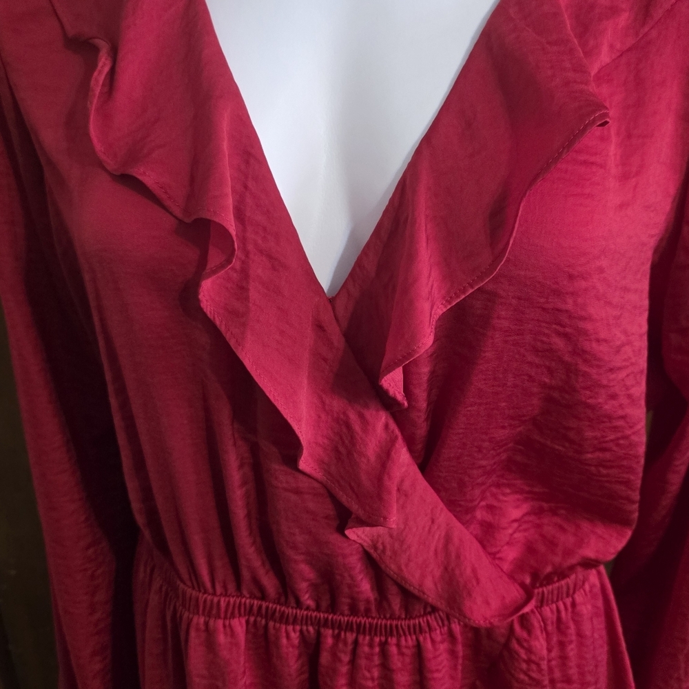 Express Factory Faux Wrap Ruffle Mini Dress Red Size L - Picture 6 of 11